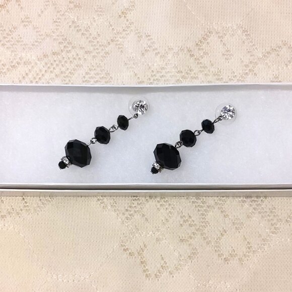 NEW Handcrafted Black Beads Drop Earrings Women Fashion Jewelry Gifts - Picture 1 of 4